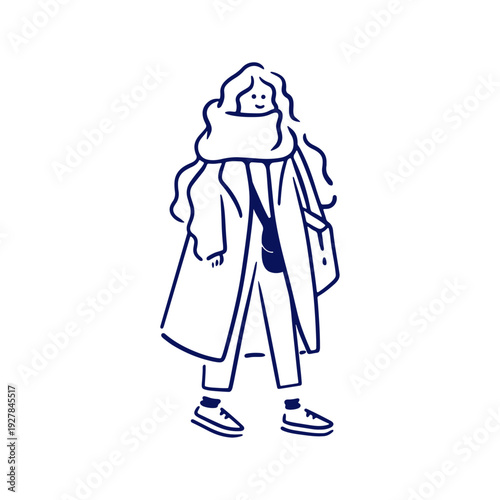 冬服を着た女性のイラスト素材_単色
