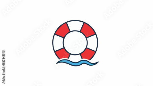 Life preserver ring floating on water.