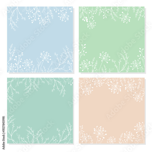 Spring card backgrounds with plant and grass silhouettes. Easter card background.