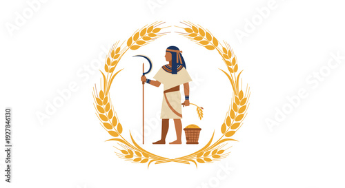 Ancient Egyptian Farmer with Sickle and Wheat.