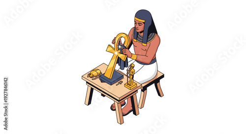 Ancient Egyptian Craftsman Working on Golden Artifact.