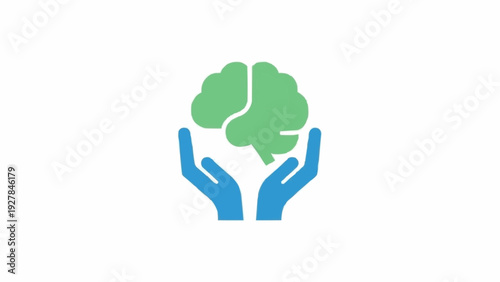 Hands holding a green brain symbol.