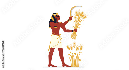 Ancient Egyptian Man Harvesting Wheat Crop.