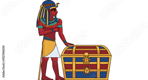 Ancient Egyptian Pharaoh with Treasure Chest.