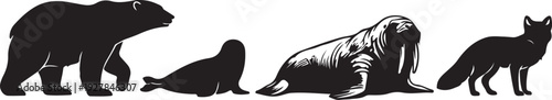  arctic animal silhouette group polar bear seal walrus fox