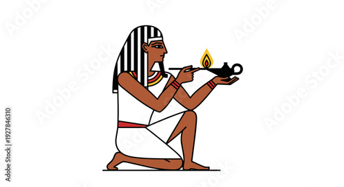 Ancient Egyptian Priest Holding Sacred Oil Lamp.
