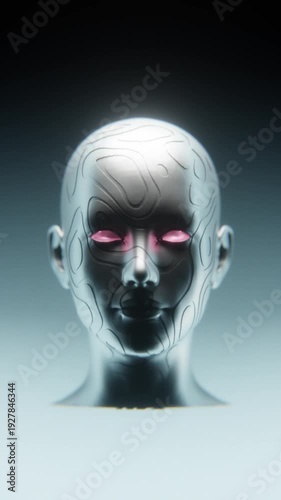 Futuristic humanoid face with glowing eyes