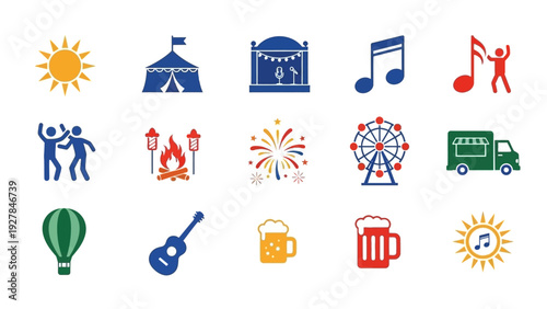 Collection of Icons Representing Fun and Festive Activities Outdoors