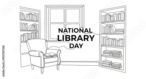 National Library Day Illustration with Bookshelves.