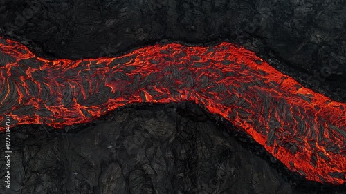 Wallpaper Mural Aerial view of the lava river texture solidifying lava field Torontodigital.ca