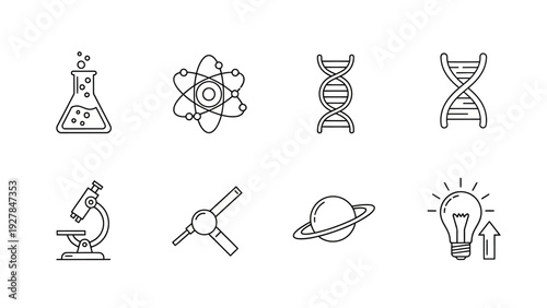 Collection of science and technology icons for research and innovation concepts