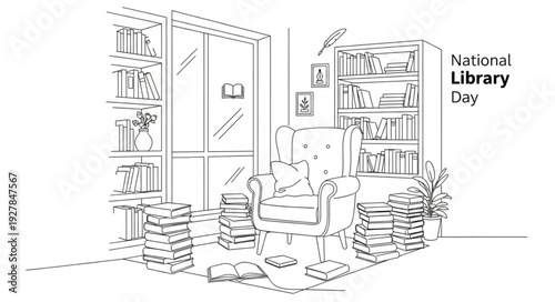 National Library Day Illustration Books.