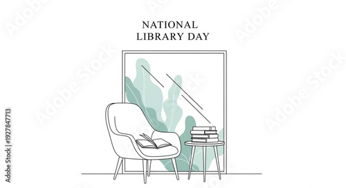 National Library Day Illustration Reading.