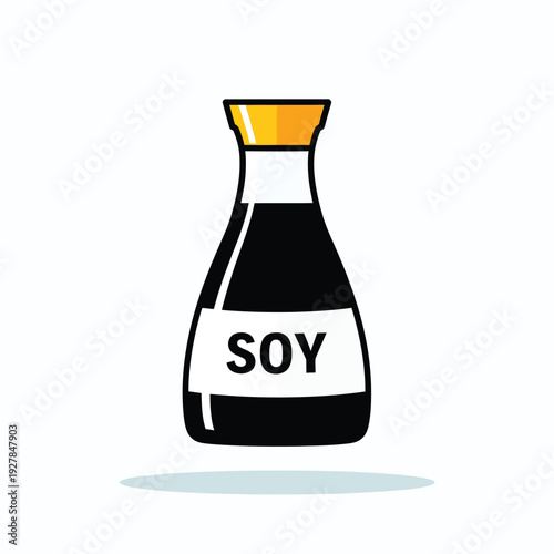 Soy sauce bottle with white label and gold cap condiment