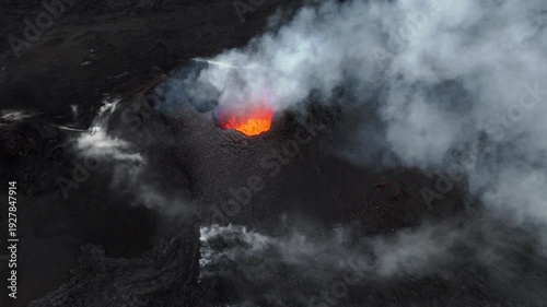 Wallpaper Mural Volcanic eruption glowing lava flow streaming from crater, dramatic smoke and fire, raw natural phenomenon in Iceland Torontodigital.ca