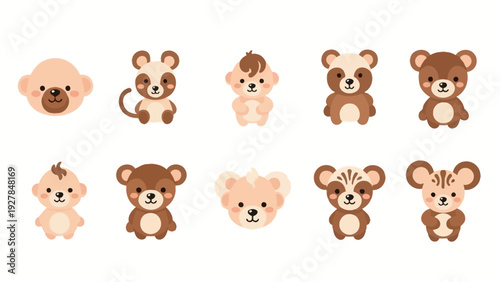 Cute cartoon teddy bears and baby animals collection for kids and babies