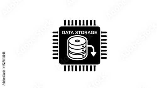Data Storage Icon on a Computer Chip Symbolizing Digital Information Management and Technology
