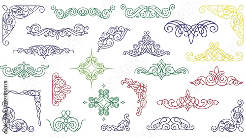 Decorative vintage ornate corner elements and dividers for graphic design