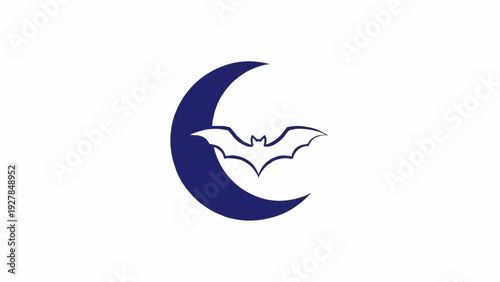 Crescent Moon with Flying Bat Silhouette.