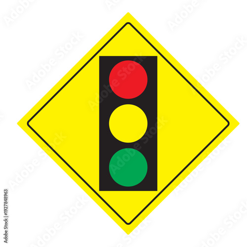 Isolated illustration of a safety warning sign symbol in red, yellow, and green colors on various backgrounds representing a road traffic light signal for street danger control
