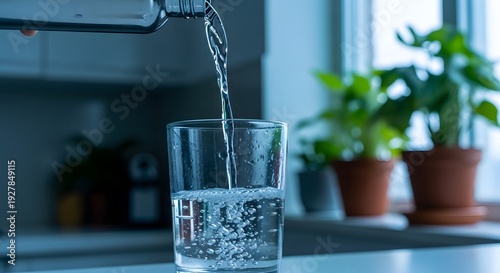 Fresh Water Being Poured into Glass.