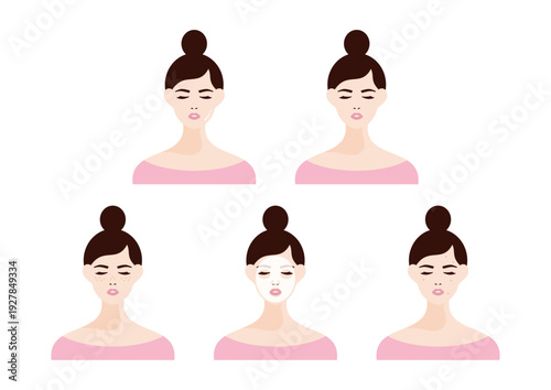 女性のスキンケアのイラストセット（ピンク）