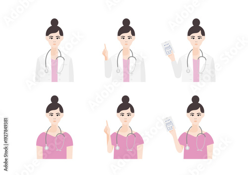 医師のイラスト素材セット（上半身・ピンク）