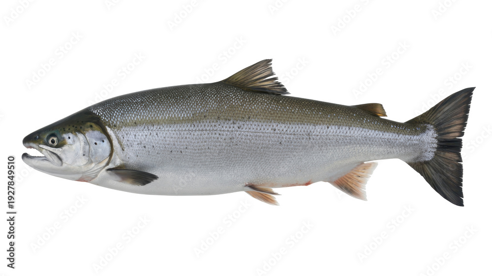 Obraz premium Fresh salmon fish on white background seafood isolated on a transparent background