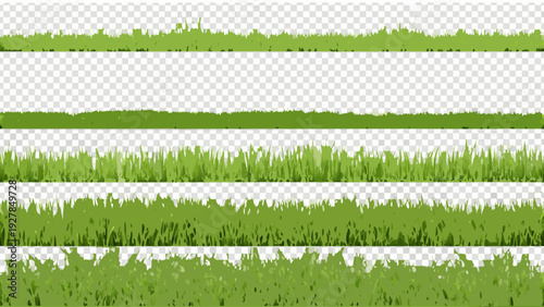 A series of green grass borders with transparent background layers