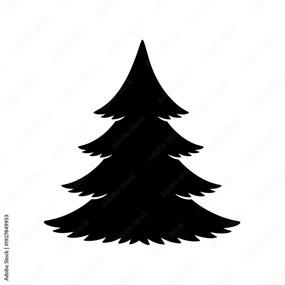 Obraz premium Silhouette of a Christmas Tree, Simple Black Pine Tree Icon, Isolated on White Background