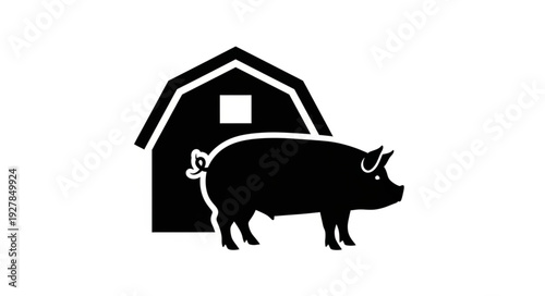 Pig Standing Near Barn Icon.