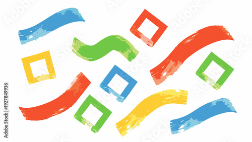 Colorful brushstroke shapes ribbons squares and curves in vibrant hues