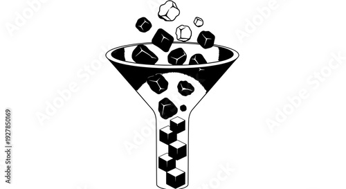 Coffee beans pouring into a grinder, viewed from directly above, in a modern kitchen environment