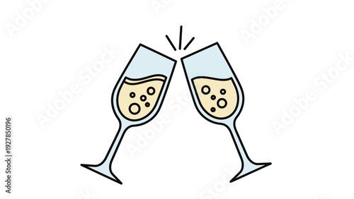 Two champagne glasses clinking together celebrating a special occasion