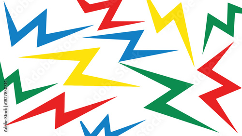 vibrant abstract lightning bolt pattern in primary colors on white background