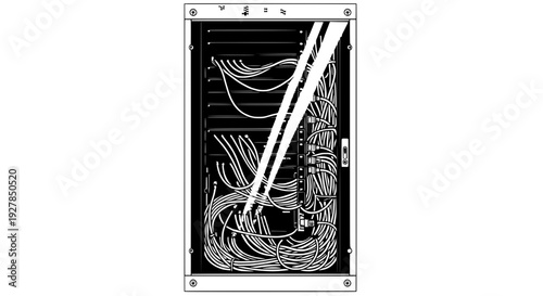 Intricate illustration of a computer motherboard with detailed circuitry and components from a top-down view