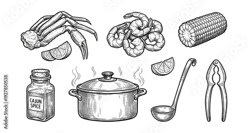 Wallpaper Mural Vintage ink sketch seafood boil feast elements set. Torontodigital.ca