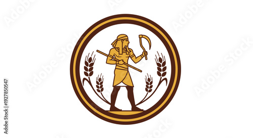 Farmer with Sickle and Wheat Illustration.