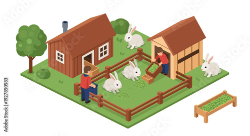 Farmers Feeding Rabbits in Petting Zoo.