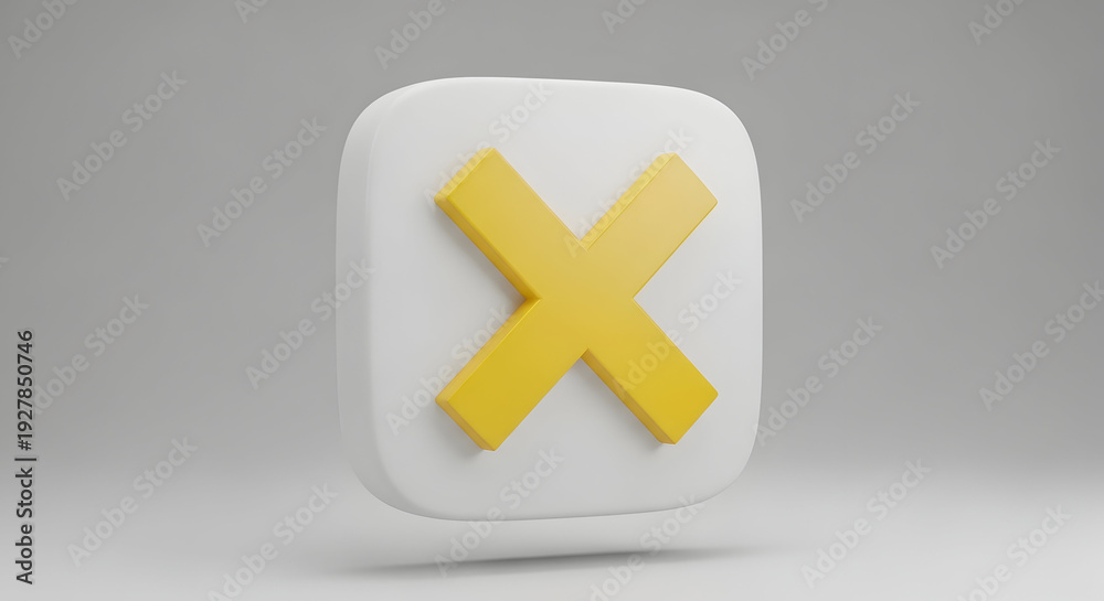 Fototapeta premium Yellow X symbol on a rounded white square button 3 D render