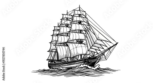 Vintage sailing ship illustration on white background nautical concept