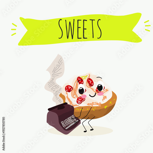 Funny Characters quince dessert, Ayva tatlısı, hand drawn vector illustration.