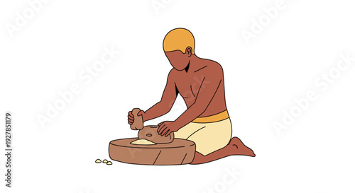 Man Kneading Dough on Clay Surface.