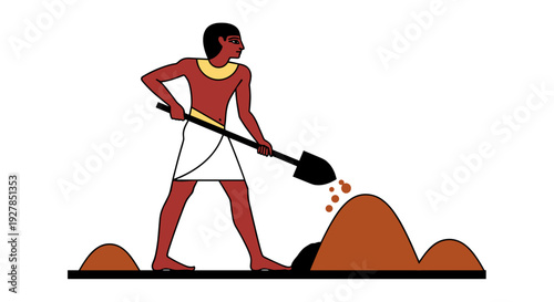 Man Shoveling Sand or Soil Illustration.