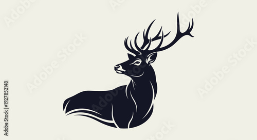 Elegant silhouette of a majestic stag deer against neutral background