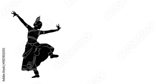 Silhouette of indian dancer in traditional costume isolated on white