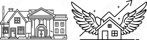 Illustration of a house with and without angel wings