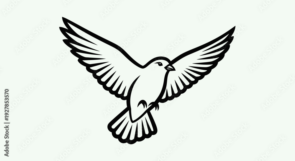 Fototapeta premium Soaring bird silhouette with outstretched wings against a neutral backdrop
