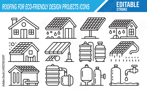 Energy Efficient Roof Installation Icon Bundle