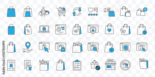 Modern E-commerce Shopping Icons Set. Outline Vector Collection for Online Store, Retail, Delivery and Business UI UX.